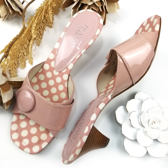 Shoes - Franco Sarto Vintage Polka Dot Pink Slipper Mule